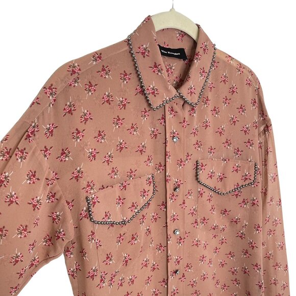 The Kooples Sheer Floral Beaded Rose Shirt, S - Picture 3 of 10